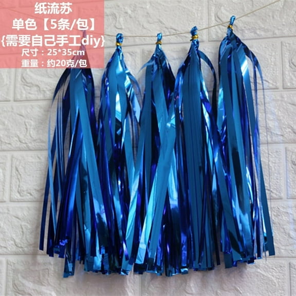 Zhuge Blue Aluminum Foil Tassel Garland 25 Pcs, Tissue Paper Tassels Garland Banner for Party Birthday Wedding Decoration Baby Shower Table Decor