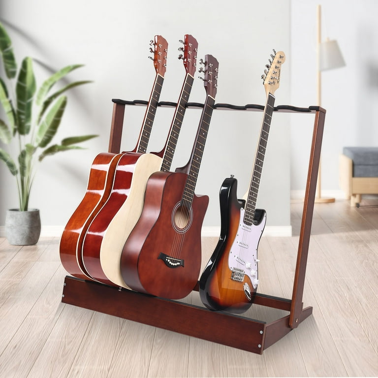 Guitar Stand for Multiple Guitars, Hardwood Multi Guitar Stand (3 Acoustic  Guitar, 5 Electric or Bass), 5 Guitar Stand Rack for Men, Folding Floor