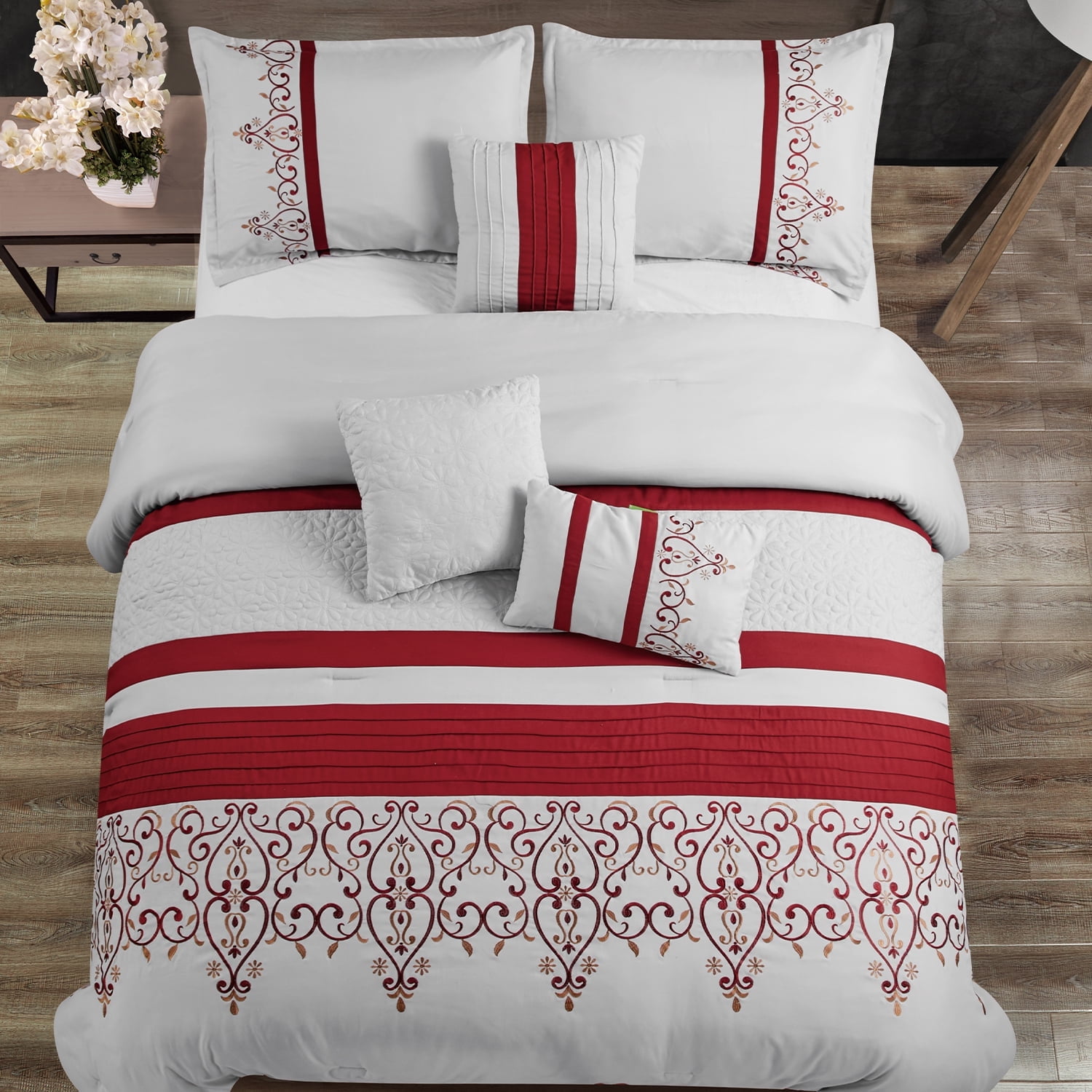 JML Ensemble de Couette 7 Pcs, Design Brodé en Microfibre Douce, Cal Très Grand