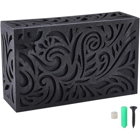 Modern Black Doorbell Cover Chime Cover Box Abstract Floral Pattern Wooden Rectangle Decorative Case Easy to Install Wall-Mounted Box