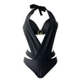thumbnail image 5 of Womens 1-Piece V-Neck Ruched Halter Conjoined Swimsuit - Tummy Control Bathing Suit for Beach & Swim, 5 of 9