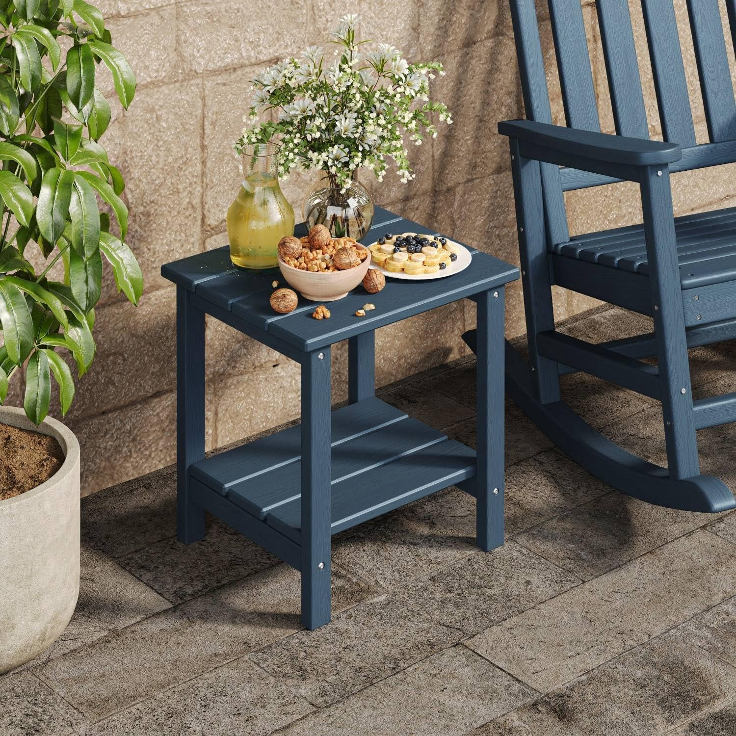 Senfot All-Weather HDPE Adirondack Side Table, 2-Tier Square Outdoor End Table Blue 2pcs