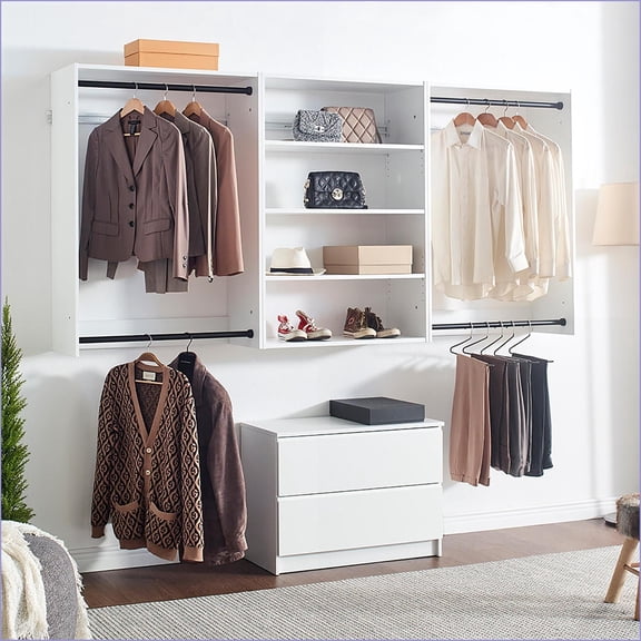 Closet Systems | Devi Modular Wall Mounted Wood Closet | Warm Oak Finish | White | Wood