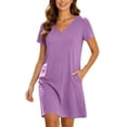 thumbnail image 3 of Horkkom Tshirt Dress Women Summer V Neck Short Sleeve Mini Dresses Solid Color Loose Casual Dresses with Pockets XL, 3 of 8