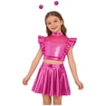 thumbnail image 6 of iiniim Girls 3 Pcs Alien Metallic Outfit Tops With A Line Skirt And Hair Hoop Set Rhinestones Hot Pink 12, 6 of 7