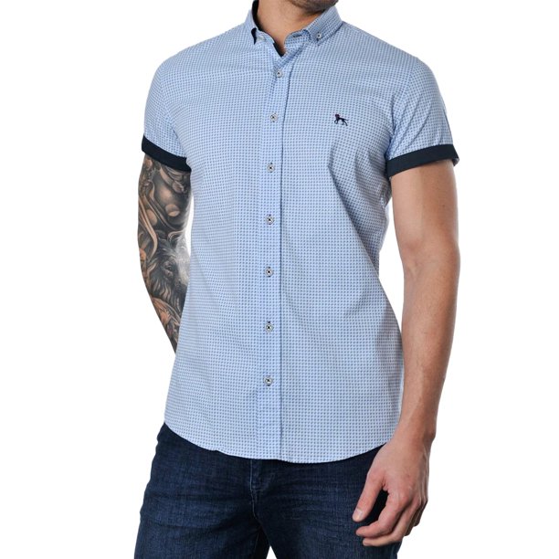 Bewley & Ritch - Camisa Nebula Geométrico para Hombre (Azul Cielo)