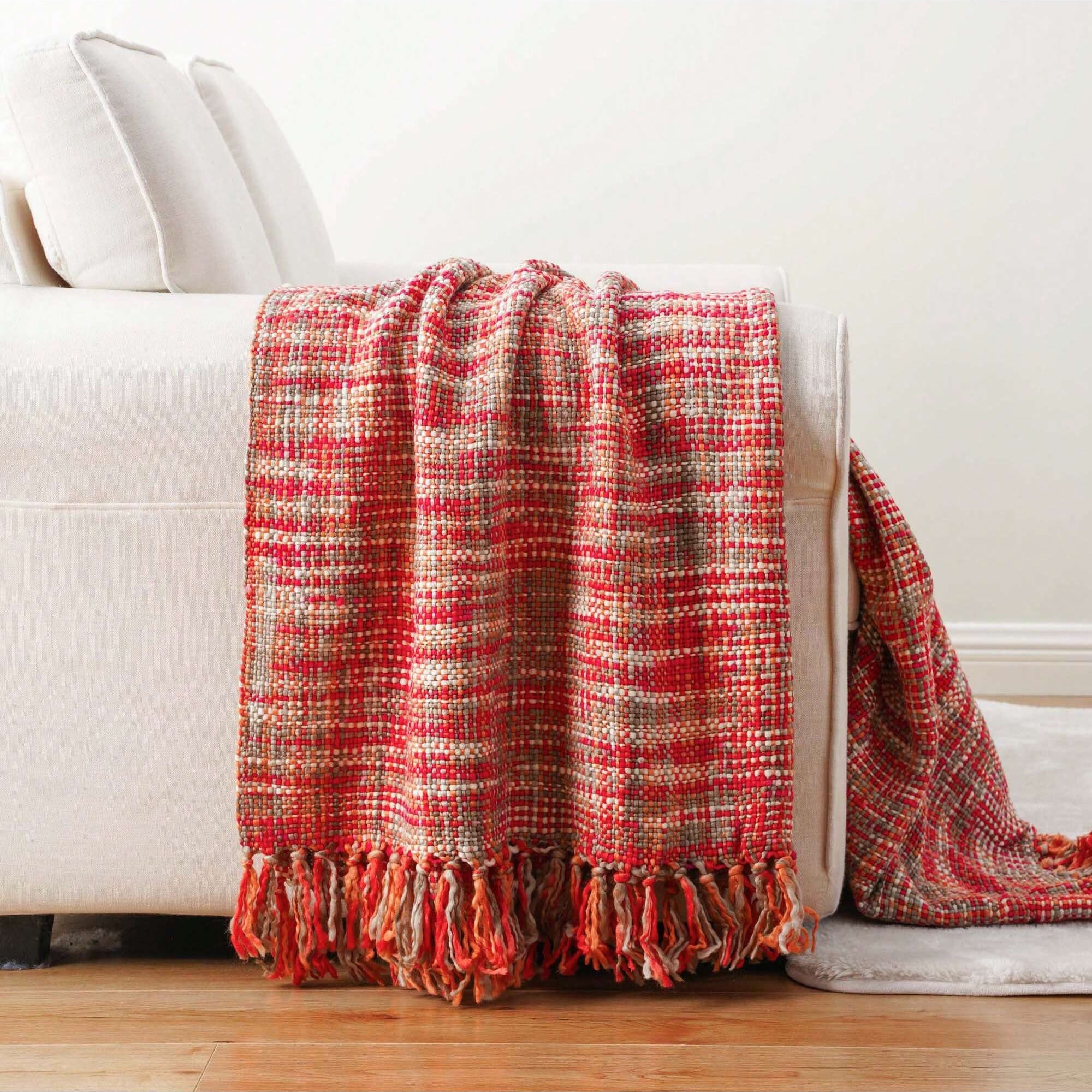 Red Throw Blanket with Fringe,Multicolor Throw Blankets,Decorative Christmas Throw,50"x60"