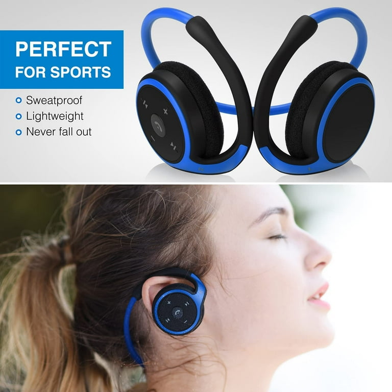 Small Bluetooth Headphones Wrap Around Head Sports Wireless Headset with Built in Microphone and Crystal Clear Sound Foldable and Carried in The Purse and 12 Hour Battery Life Blue Walmart