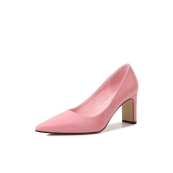 Gomelly Womens Party Fashion Slip On Dress Shoes Casual Comfort Non-slip Heeled Pump Chunky Pink 5.5