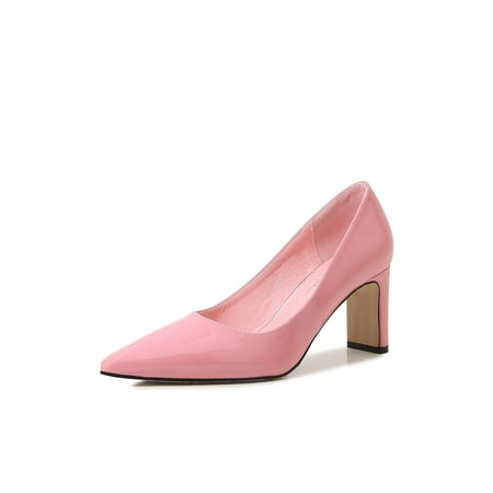 

Eloshman Women Non-slip Block Pumps Walking Comfort Dress Shoes Fashion Chunky High Heels Pink 10