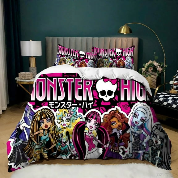 Monster High Bedding Set 3 Pieces Soft Breathable Duvet Cover Set All Season Cartoon Quilt Cover with 2 Pillow Shams