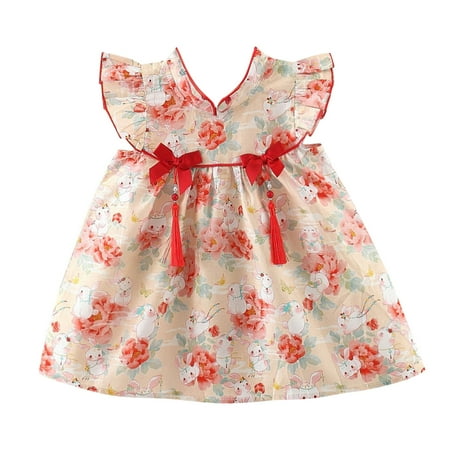 

Sngxgn Girls Kid Dresses Floral Fly Sleeves Mesh Princess Set Casual Beach Party Dress Little Girls Dresses Pink Size 8