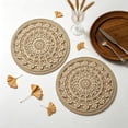 thumbnail image 5 of 4 Pack Round Boho Wood Grain Linen Placemats, Woven Cotton Macrame Table Mats with Fringe, Heat Insulation for Farmhouse Kitchen Rustic Dining, 5 of 6