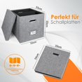 thumbnail image 2 of Vinyl Record Storage Box for + Single LPs Stackable Albums Linen Crate with Lid Collapsible Long Play Music Collection Holder Document File Folder Cabinet Organizer with Handle, 2 of 7