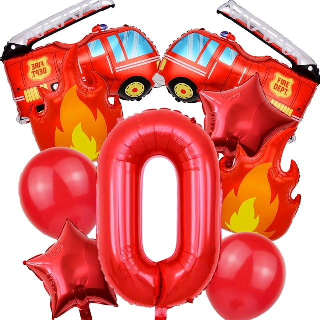 Ensemble de 9 Ballons de Feu Camion de Pompiers 32 Pouces Chiffres Rouges 0-9 Ballons d'Anniversaire Pompier Décorations de Fête Fournitures de Fête de Festival