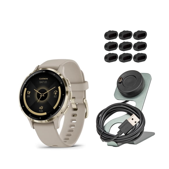 Paquete de relojes inteligentes Garmin Venu 3S de 41 mm, oro suave y marfil