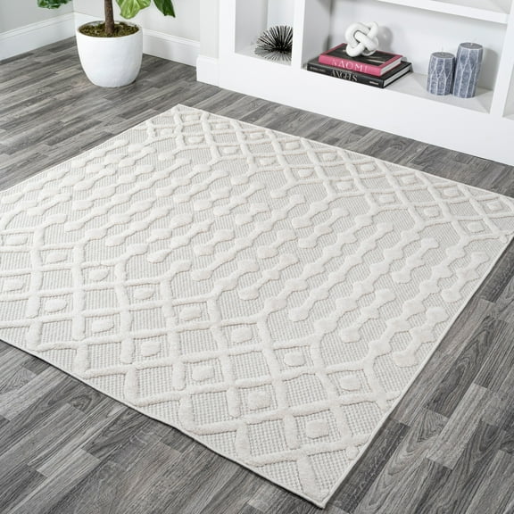 JONATHAN Y IBIZA 5' Square Area Rug, Peralta Moroccan Diamond - Ivory, IBZ103D-5SQ
