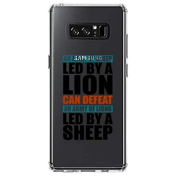 DistinctInk Clear Shockproof Hybrid Case for Samsung Galaxy Note 8 - TPU Bumper Acrylic Back Tempered Glass Screen Protector - Sheep Led By Lion Defeat Lions Led By Sheep