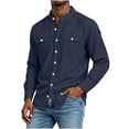 thumbnail image 6 of YODETEY Men’s Band Collar Long Sleeve Linen Blend Button-Down Shirt,Big and Tall Navy,Size S-5XL, 6 of 6