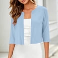 thumbnail image 2 of GZWYHT Women's Basic Solid Color Cropped Cardigan 3/4 Sleeve Open Front Soft Knit Shrug Lightweight Casual Bolero Cover Up for Dresses Blue M, 2 of 8