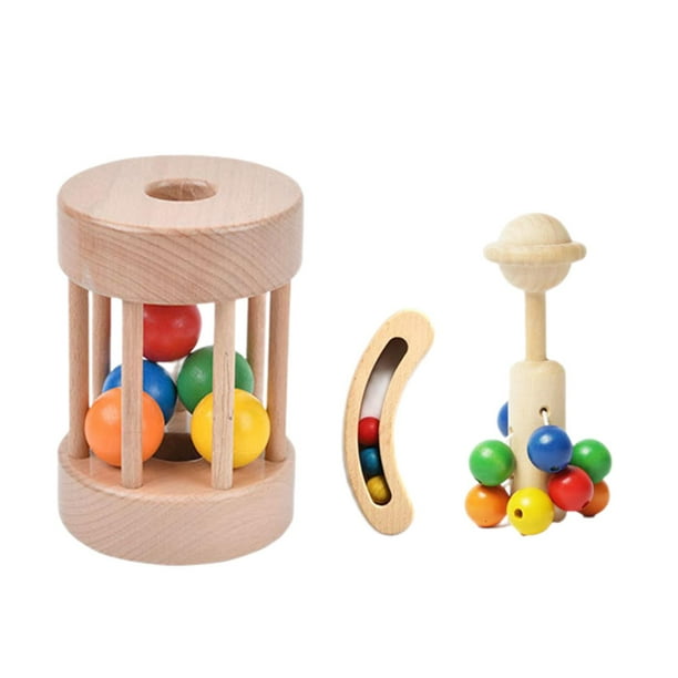 3 piezas de juguetes Montessori, sonajeros de madera, juguetes sensoriales, sonajeros de mano para bebés, juguetes de madera para bebés de 6 a 12