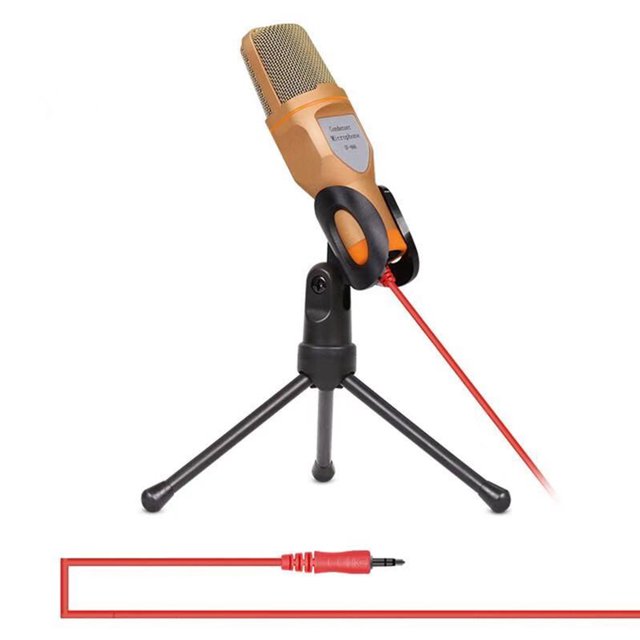 Micrófono de condensador Enchufe de 3,5 mm Ordenador PC Micrófono Micrófono omnidireccional con tríp Abanopi Dorado