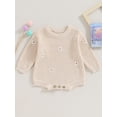 thumbnail image 3 of Musuos Infant Baby Girl Knitting Jumpsuit 3 6 9 12 24M Flower Embroidery Long Sleeve Round Neck Romper for Fall Winter, 3 of 9