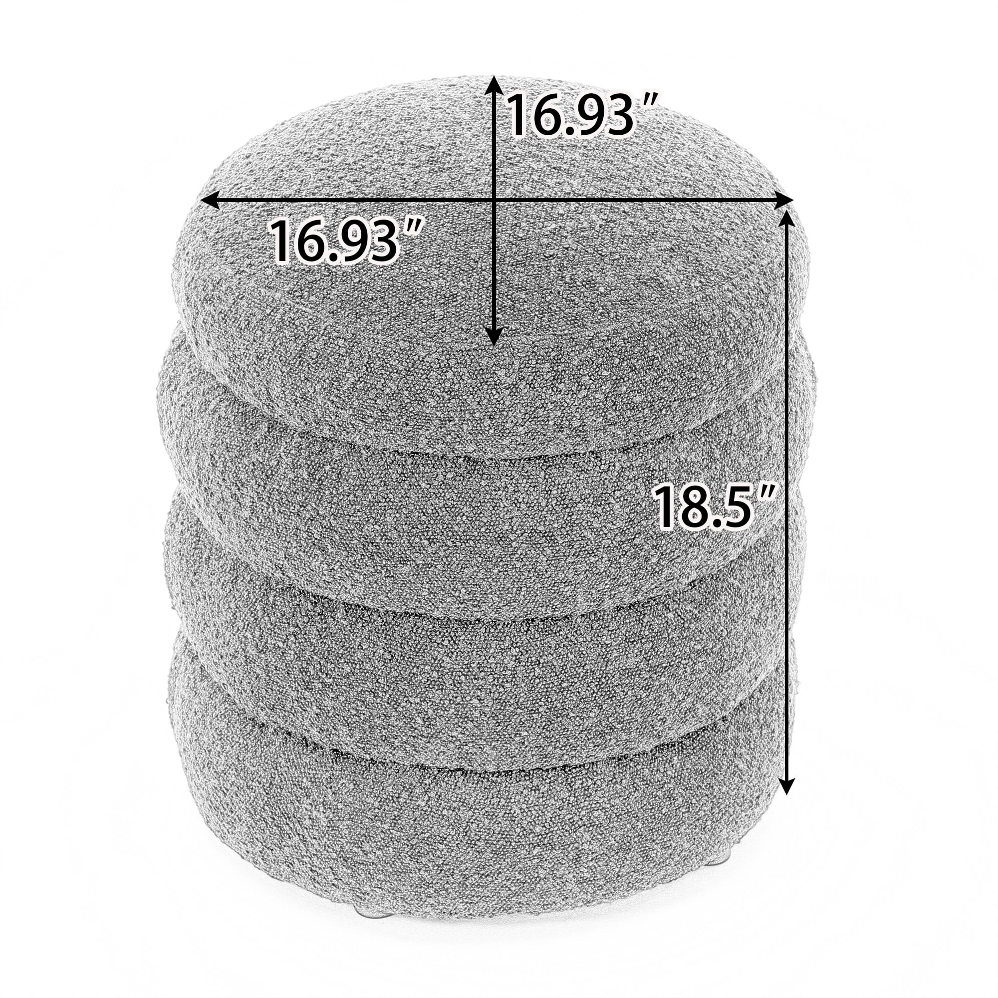 Furniliving Round Ottoman Stool, Upholstered Boucle Vanity Stool, Footstool Ottoman for Living Room, Bedroom, No Assembly Required, Black
