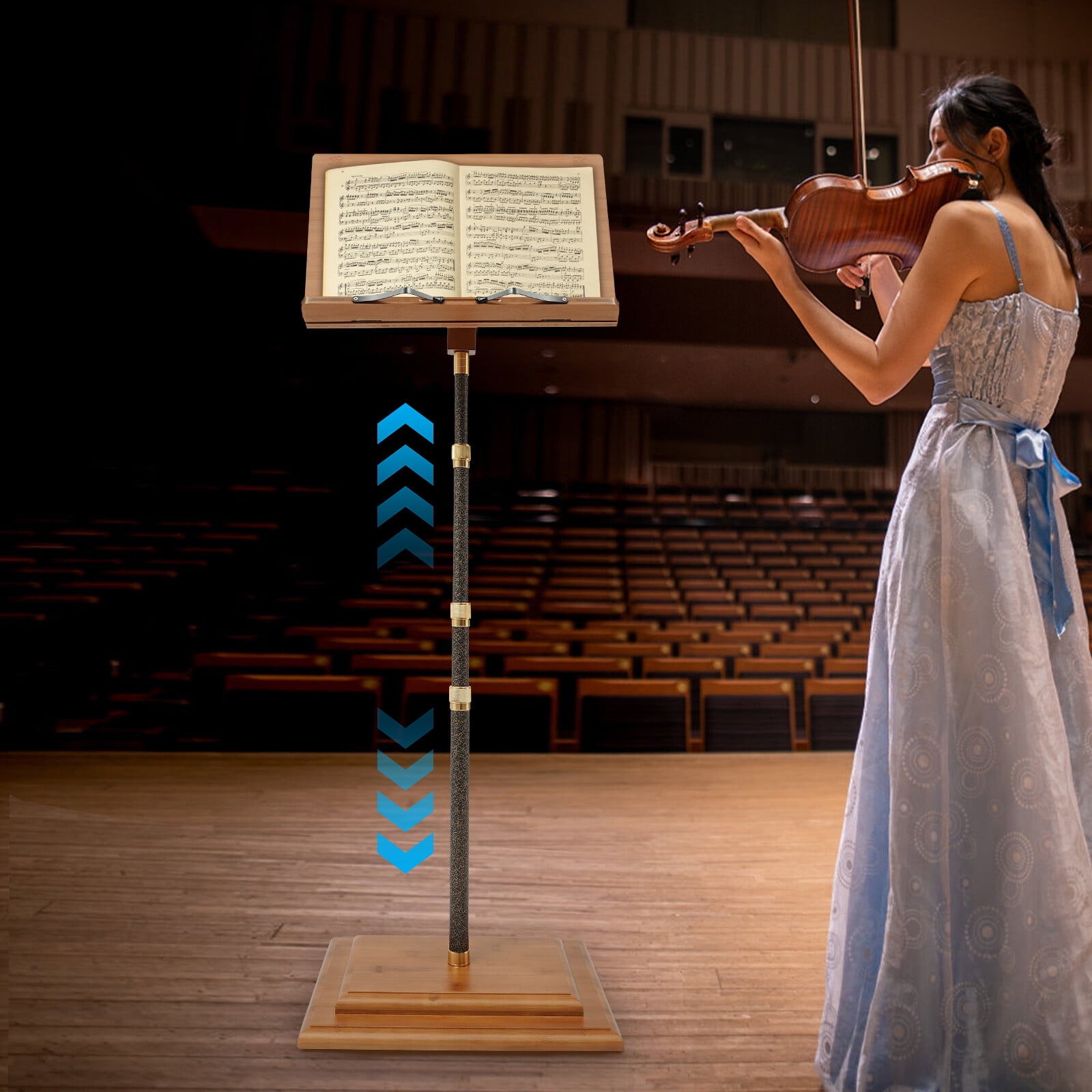 TFCFL Height Adjustable Bamboo Music Stand Free Standing Bamboo Conductor Music Stand W/ Wide Wooden