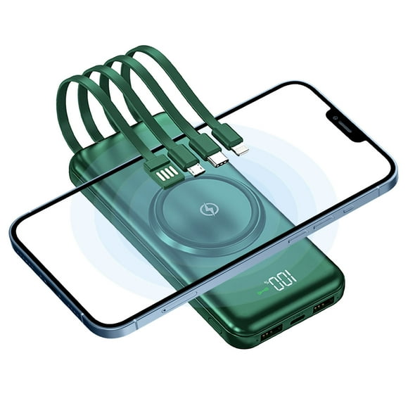 Power Bank Pila Batería Recargable Kimhi Cargador Inalambrico 20,000mah Carga Rapida Portatil Color Verde Con 4 Cables Y 2 Puertos Usb Cargador Para Celular Tablet Banco De Energia Pantalla Led