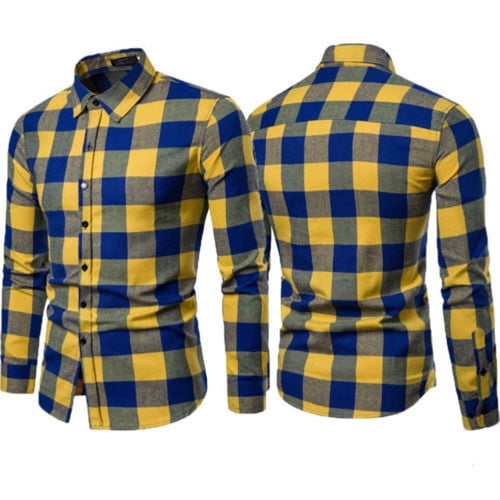 NEW Mens Casual Shirts Business Dress Plaid T-shirt Long Sleeve Slim Fit Tops CL 