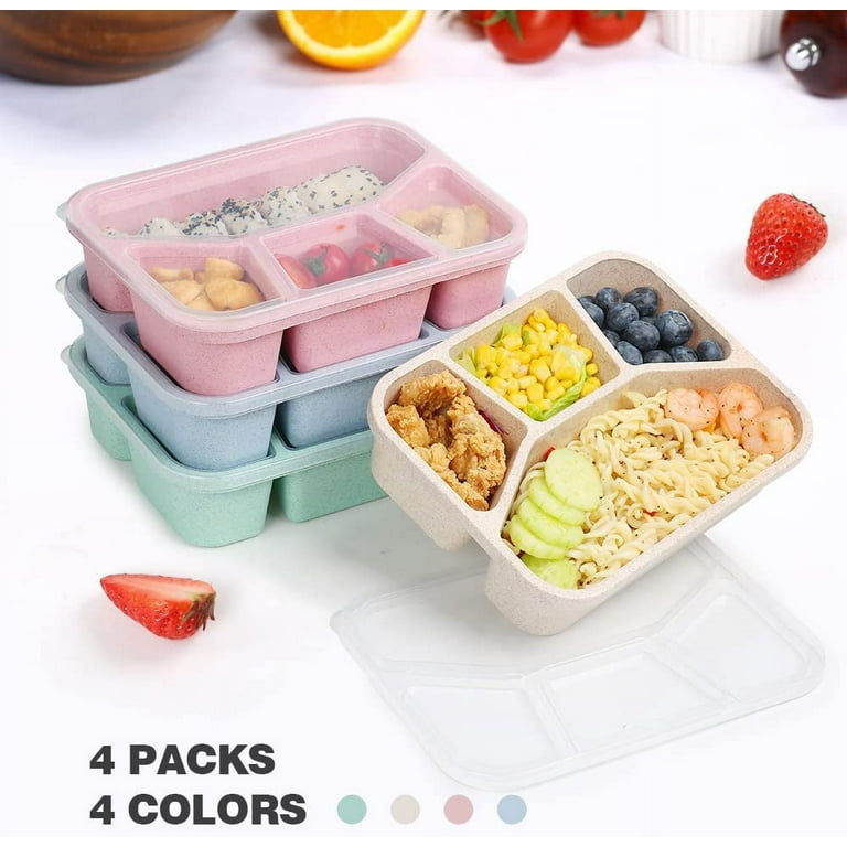 Cididu 8 Pack Snack Containers, Reusable Bento Lunch Boxes for Kids Adults,  Meal Prep Lunch Containers 4 Compartment Small Portion, Wheat Straw