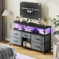 thumbnail image 2 of YYEAN TV Stand with LED Lights & Power Outlets, Entertainment Center for 50" Inch TV, 5 Drawers TV Stand for Bedroom Dresser with Shelves for Living Room, Sturdy Metal Frame,Grey, 2 of 11
