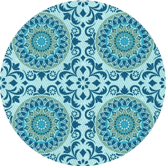 Ahgly Company Machine Washable Indoor Round Transitional Bright Navy Blue Area Rugs, 7' Round