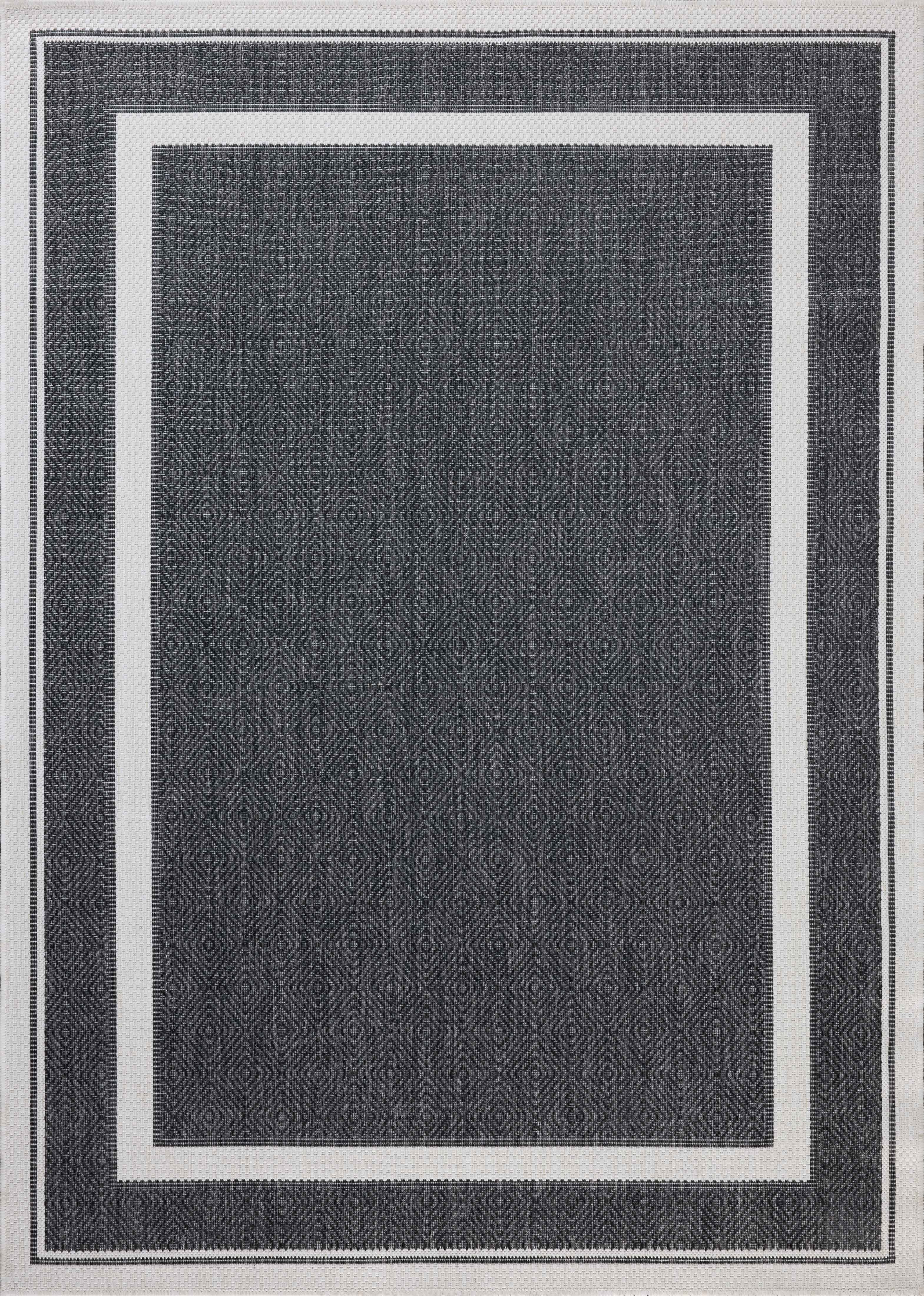 Indoor Outdoor Rug 7x9, Reversible, Loloi Easton Onyx / Ivory (6'7" x 9'4")