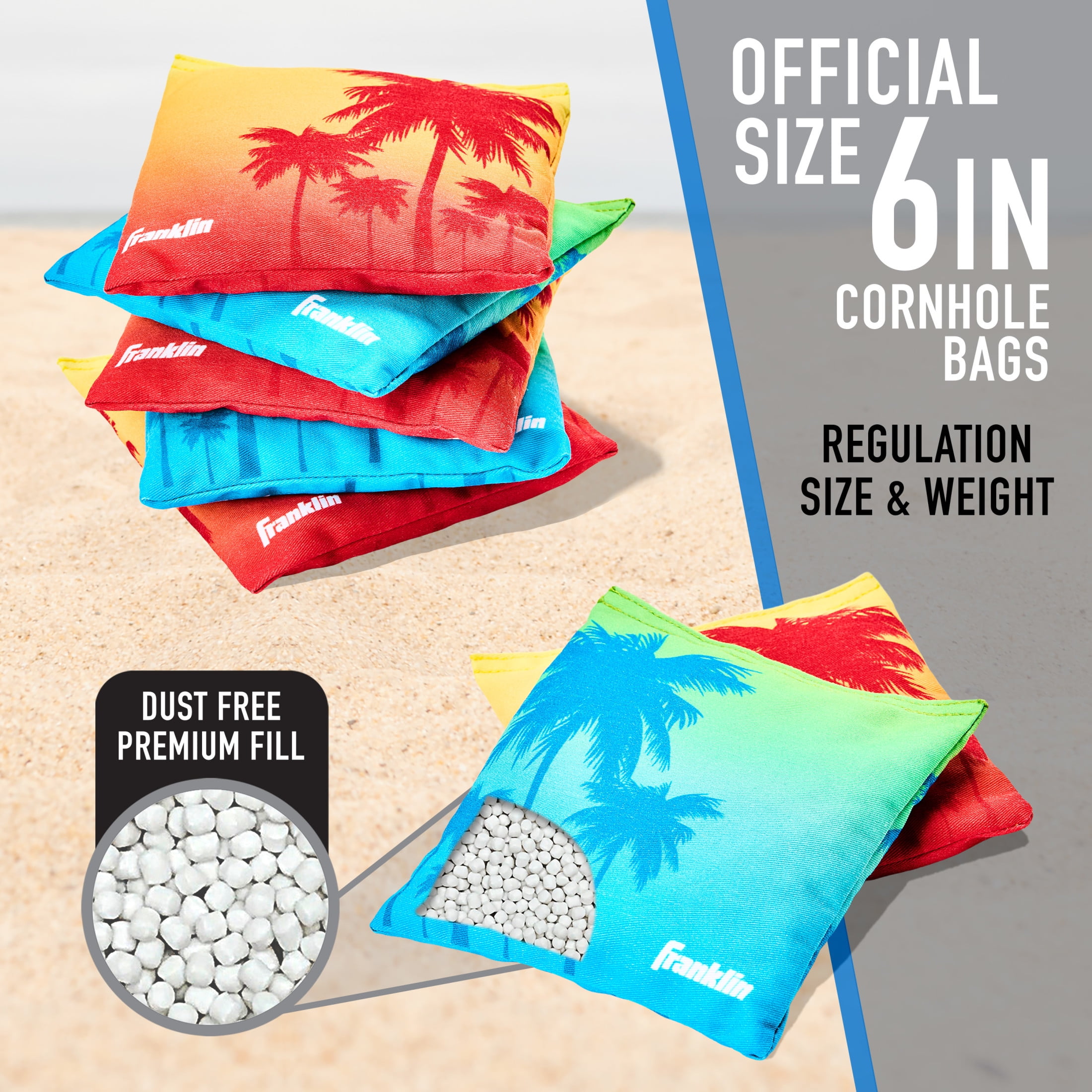 Franklin Sports Official Size Tropical Themed Cornhole Bags - (8) Premium 6" Heavy Duty Double Stitched Canvas Bags - Includes Carry Case