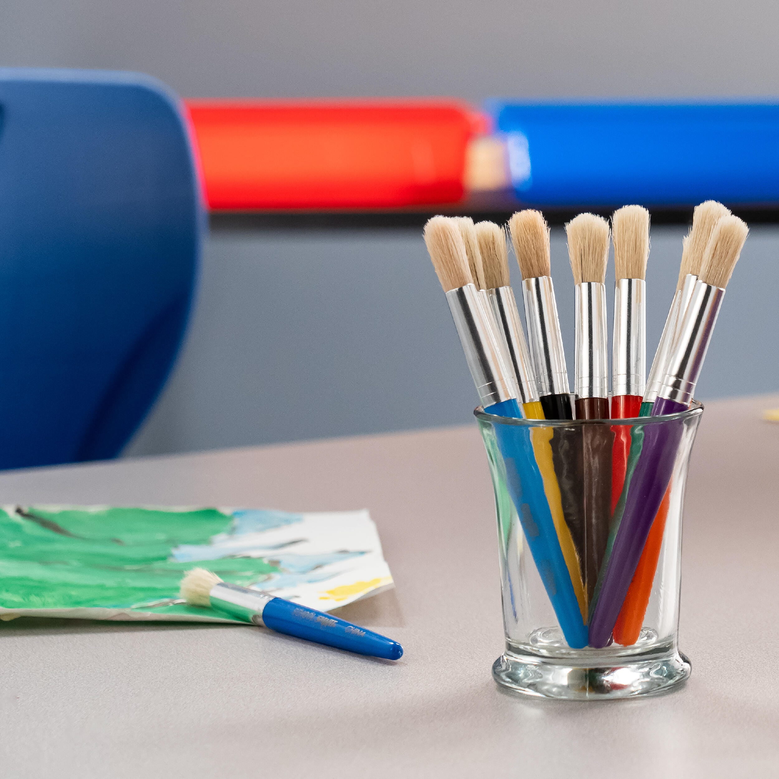 School Smart Non-Toxic Stubby Plastic Handle Paint Brush Pack, 7-1/2 in, Assorted Color, Pack of 10