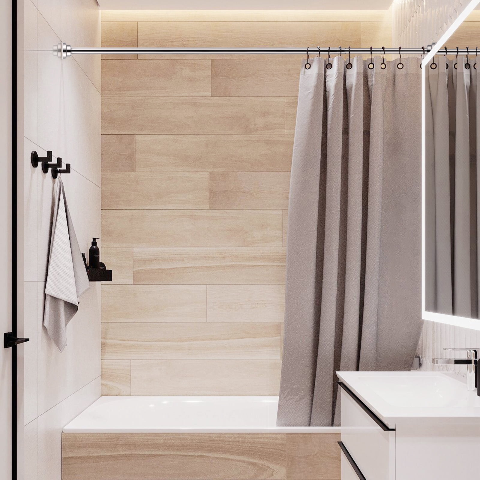 Ktinnead Tension Shower Curtain Rod - Adjustable Spring Tension Rod Rust Resistant No Drilling Anti-Slip Bar for Windows / Shower, 304 Stainless Steel, 43" to 73".