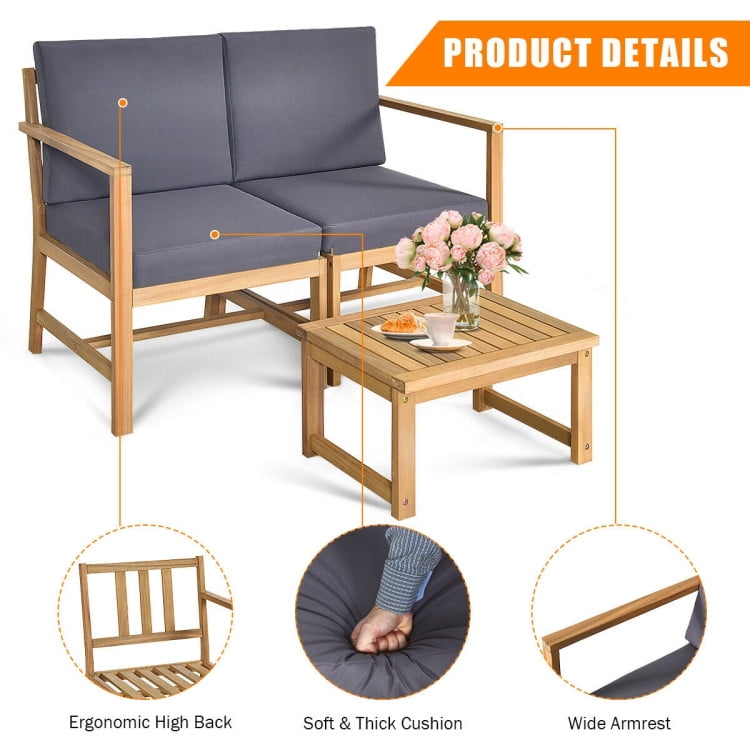 Aimee Lii Outdoor Patio Furniture Set, 3-in-1 Acacia Wood Loveseat with Separable Coffee Table