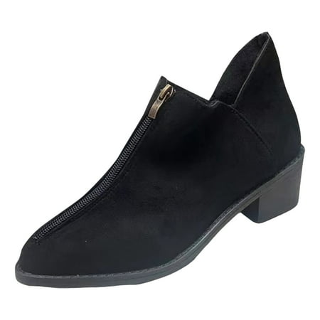 YHGFVOKJ Boots for Women Oversized Short Boots Thick Heels Comfortable Fashion Boots Autumn New Women s Boots Single Shoes Platform Slippers Black 38