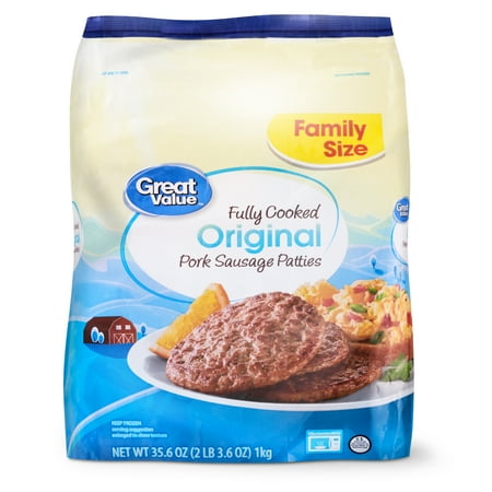 Great Value Fully Cooked Original Pork Sausage Patties ...