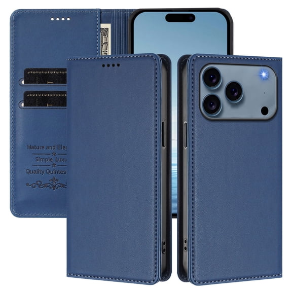 Wallet Case for iPhone 17 Pro Max with RFID Blocking, PU Leather Flip Folio Phone Case with Card Slots Cash Pocket Kickstand Magnetic Clasp Full Body Protection Shockproof Cover, Darkblue