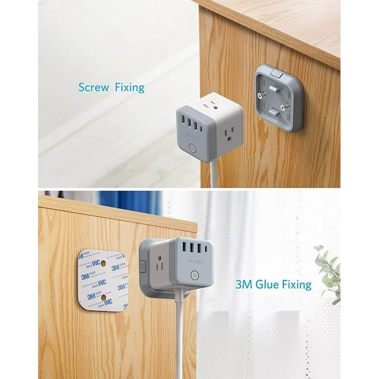 3-Outlet Power Cube with 5-Foot Cord and USB-A Ports
