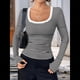 thumbnail image 5 of Camisas de Larga con Cuello Redondo para Mujer, Blusas Informales de Punto Acanalado de Corte Ajustado, Camisetas Básicas de Trabajo para Verano y Otoño. Rayas Blancas M, 5 of 9