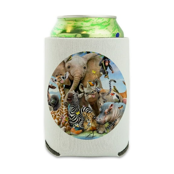 Africa Animals Smile Selfie Elephant Giraffe Zebra Hippo Rhino Can Cooler - Drink Sleeve Hugger Collapsible Insulator - Beverage Insulated Holder