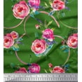 thumbnail image 1 of Soimoi Green Rayon Fabric Leaves & Ranunculus Floral Printed Craft Fabric by the Yard 42 Inch Wide, 1 of 3