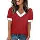 thumbnail image 1 of Mujeres Tops Casual Color Bloque Manga Corta V Cuello Blusa Moda Verano Primavera Respirable, 1 of 9
