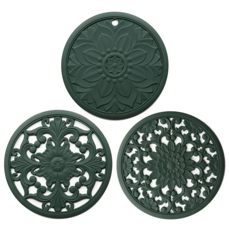 

labakihah silicone trivet mat set with 3 carved patterns hot pot holder hot pads placemat insulation pads