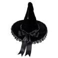 thumbnail image 2 of Halloween Witch Hat Women, Gothic Velvet with Wide Brim and Bow, Halloween Costume Hat for Women Black, 2 of 4