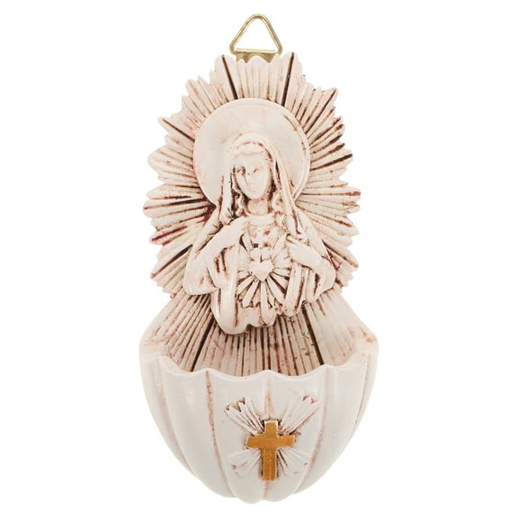 YOSADIER Resin Holy Water Font Light Yellow Elegant Wall Hanging Decor for Churches